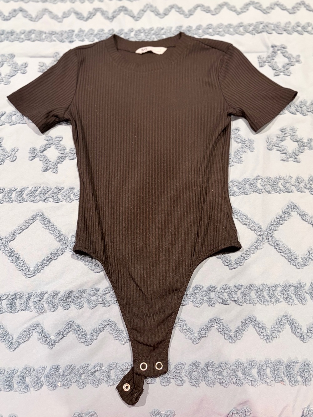 SO Black Ribbed Short-Sleeve One-Piece Bodysuit